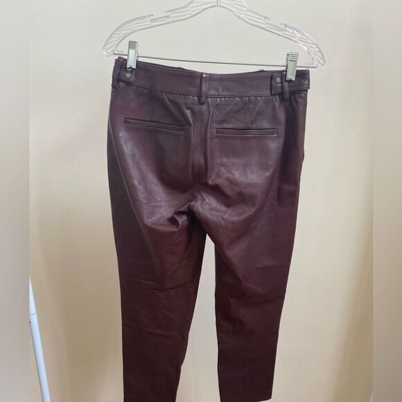 NWOT Vince 100% Lamb Leather Pintuck Cropped Trousers Pants Shiraz Wine - Picture 3 of 9